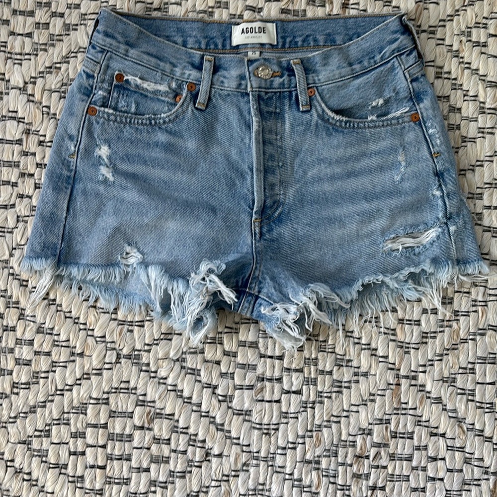 AGOLDE Women's Distressed Denim Shorts - Blue Parker shorter length